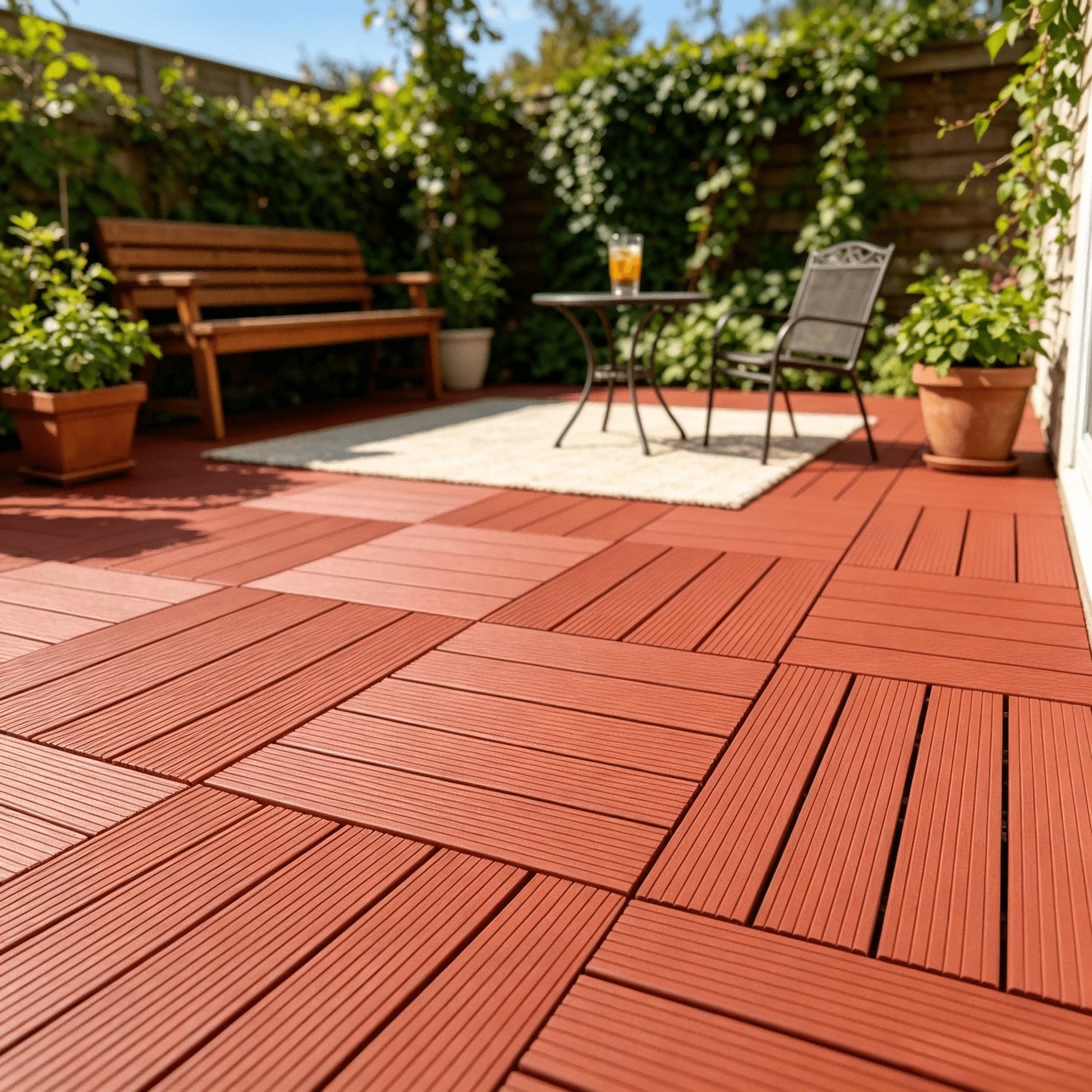 44 Pack 12"X12" Interlocking Deck Tiles, Snap Together DIY Outdoor Flooring, Modular Plastic Patio Floor Tiles For Balcony, Terrace, Backyard, Poolside & Garden Spaces
