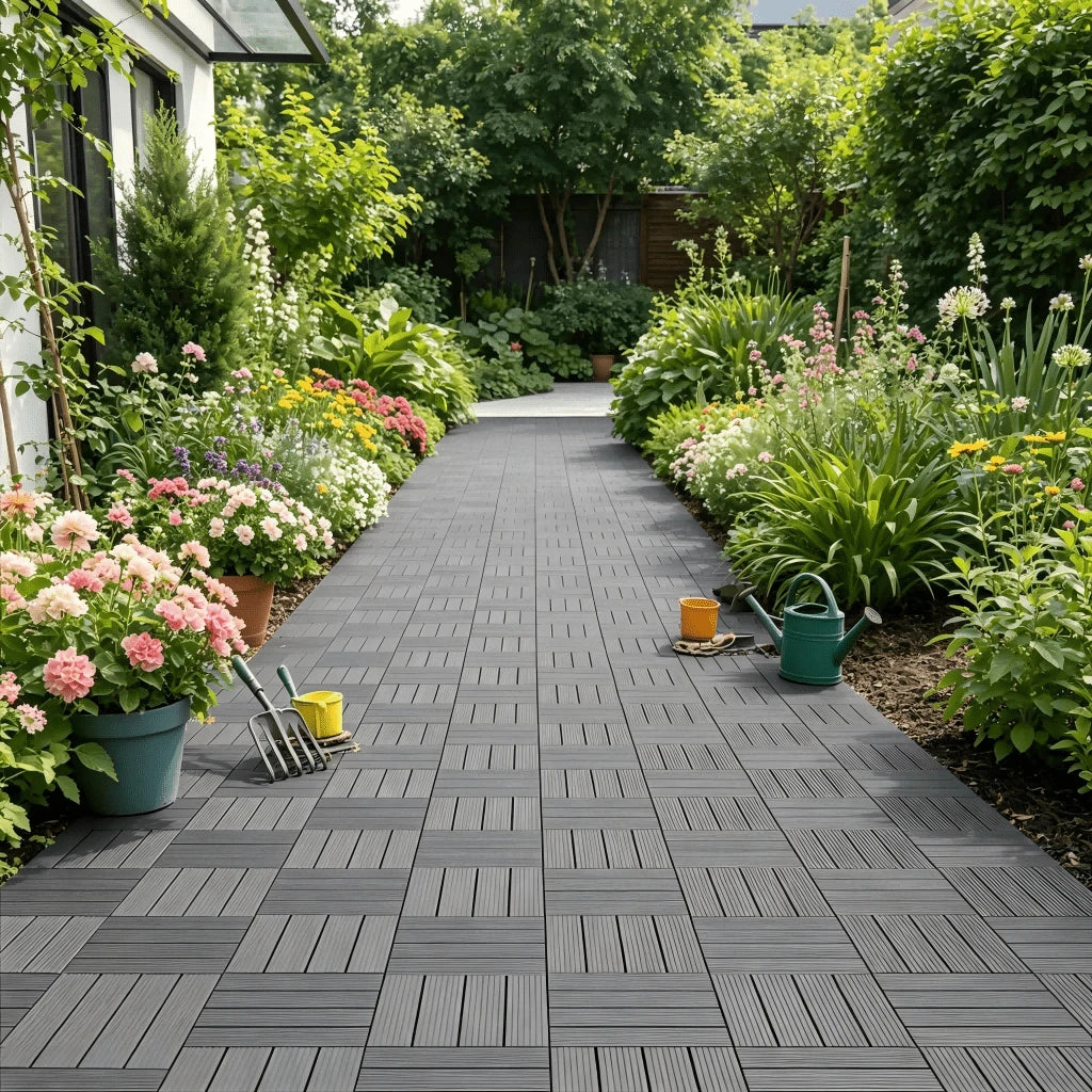 44 Pack 12"X12" Interlocking Deck Tiles, Snap Together DIY Outdoor Flooring, Modular Plastic Patio Floor Tiles For Balcony, Terrace, Backyard, Poolside & Garden Spaces