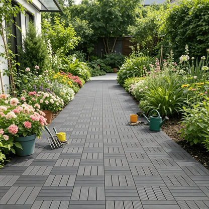 44 Pack 12"X12" Interlocking Deck Tiles, Snap Together DIY Outdoor Flooring, Modular Plastic Patio Floor Tiles For Balcony, Terrace, Backyard, Poolside & Garden Spaces