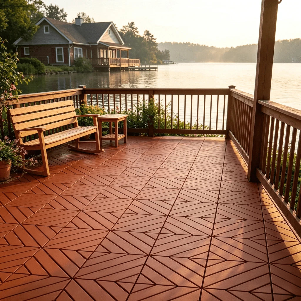 44 Pack 12"X12" Interlocking Deck Tiles, Snap Together DIY Outdoor Flooring, Modular Plastic Patio Floor Tiles For Balcony, Terrace, Backyard, Poolside & Garden Spaces