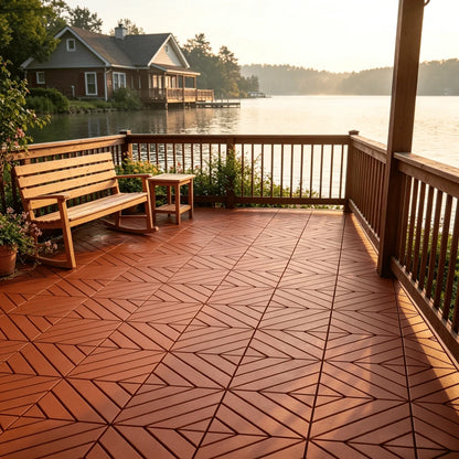 44 Pack 12"X12" Interlocking Deck Tiles, Snap Together DIY Outdoor Flooring, Modular Plastic Patio Floor Tiles For Balcony, Terrace, Backyard, Poolside & Garden Spaces