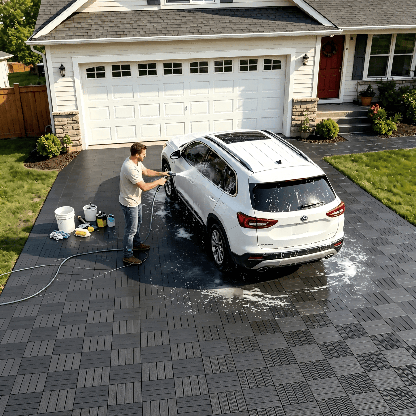 44 Pack 12"X12" Interlocking Deck Tiles, Snap Together DIY Outdoor Flooring, Modular Plastic Patio Floor Tiles For Balcony, Terrace, Backyard, Poolside & Garden Spaces