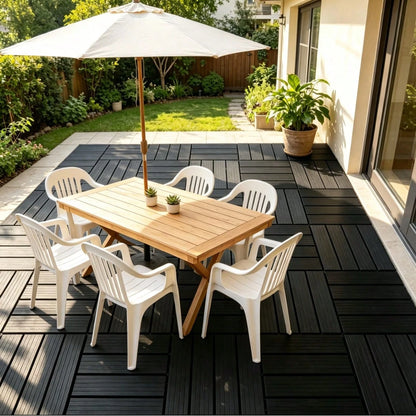 44-Piece/61-Piece Interlocking Plastic Deck Tile Set (12x12 Inches) – DIY Quick-Install Outdoor Flooring Solution (Grey/Brown Options) – Suitable For Patios, Balconies, Gardens, Backyards, Poolside, G