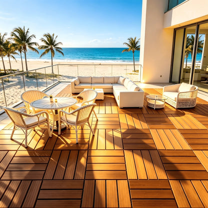 44-Piece/61-Piece Interlocking Plastic Deck Tile Set (12x12 Inches) – DIY Quick-Install Outdoor Flooring Solution (Grey/Brown Options) – Suitable For Patios, Balconies, Gardens, Backyards, Poolside, G