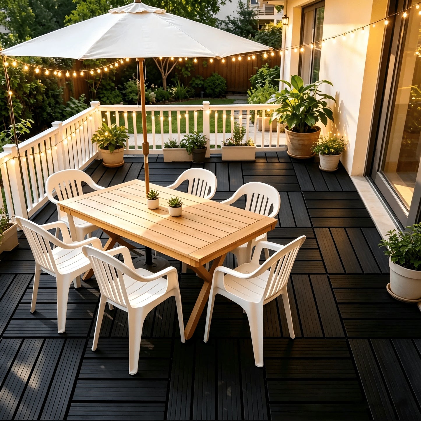 44-Piece/61-Piece Interlocking Plastic Deck Tile Set (12x12 Inches) – DIY Quick-Install Outdoor Flooring Solution (Grey/Brown Options) – Suitable For Patios, Balconies, Gardens, Backyards, Poolside, G