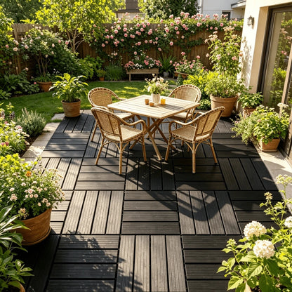 44-Piece/61-Piece Interlocking Plastic Deck Tile Set (12x12 Inches) – DIY Quick-Install Outdoor Flooring Solution (Grey/Brown Options) – Suitable For Patios, Balconies, Gardens, Backyards, Poolside, G