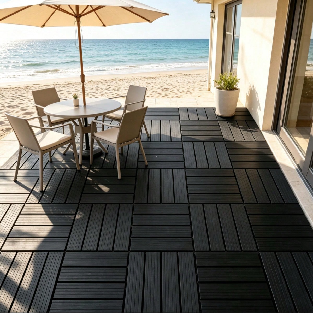 44-Piece/61-Piece Interlocking Plastic Deck Tile Set (12x12 Inches) – DIY Quick-Install Outdoor Flooring Solution (Grey/Brown Options) – Suitable For Patios, Balconies, Gardens, Backyards, Poolside, G