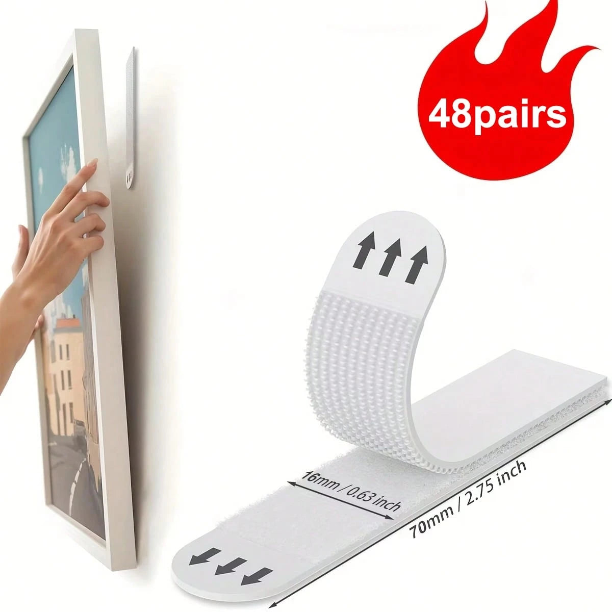 48-Pack Large Picture Hanging Strips- No-Tool Damage-Free Wall Hooks, Strong Adhesive White Tape For Home & Office Decor, Easy Installation On Smooth Surfaces, Toolfree Hanging| Refined Design| Nor