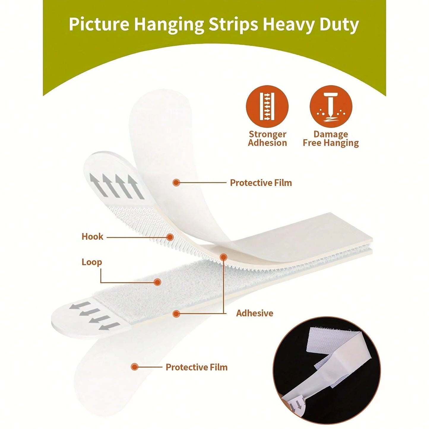 48-Pack Large Picture Hanging Strips- No-Tool Damage-Free Wall Hooks, Strong Adhesive White Tape For Home & Office Decor, Easy Installation On Smooth Surfaces, Toolfree Hanging| Refined Design| Nor