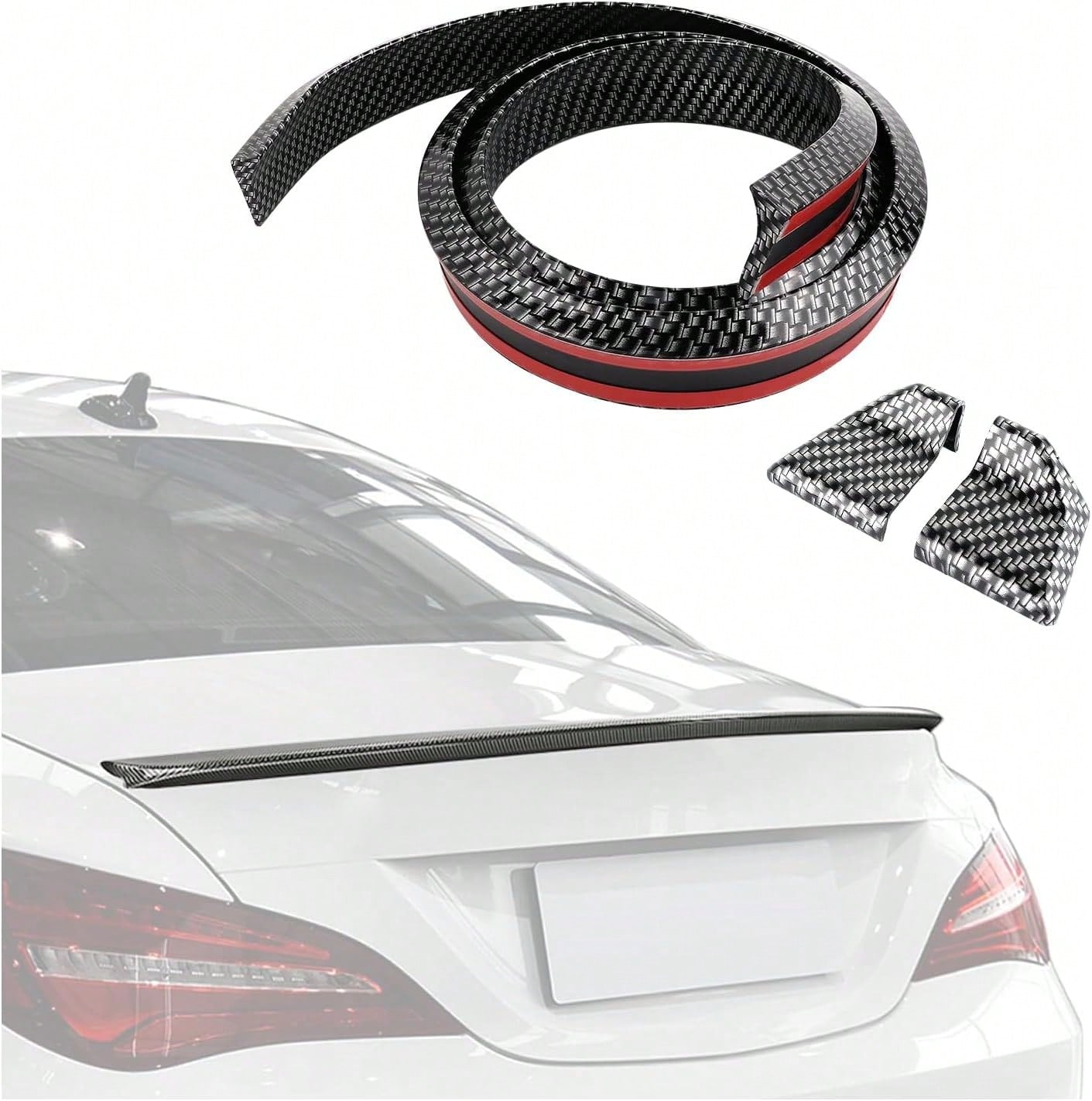 49Ft Car Rear Spoiler- 3D Glossy Roof Spoiler Trunk Spoiler Lip Car Exterior Accessories- Punch-Free Installation- Universal Side Skirt Tail Fin Spoilers For Cars Trucks SUVs (Carbon Fiber)