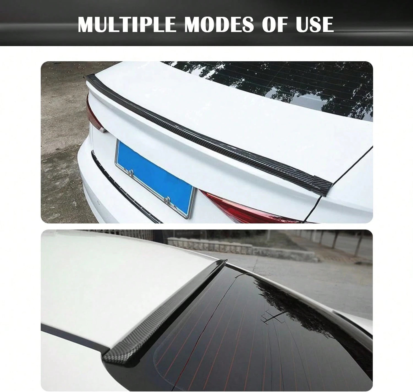 49Ft Car Rear Spoiler- 3D Glossy Roof Spoiler Trunk Spoiler Lip Car Exterior Accessories- Punch-Free Installation- Universal Side Skirt Tail Fin Spoilers For Cars Trucks SUVs (Carbon Fiber)