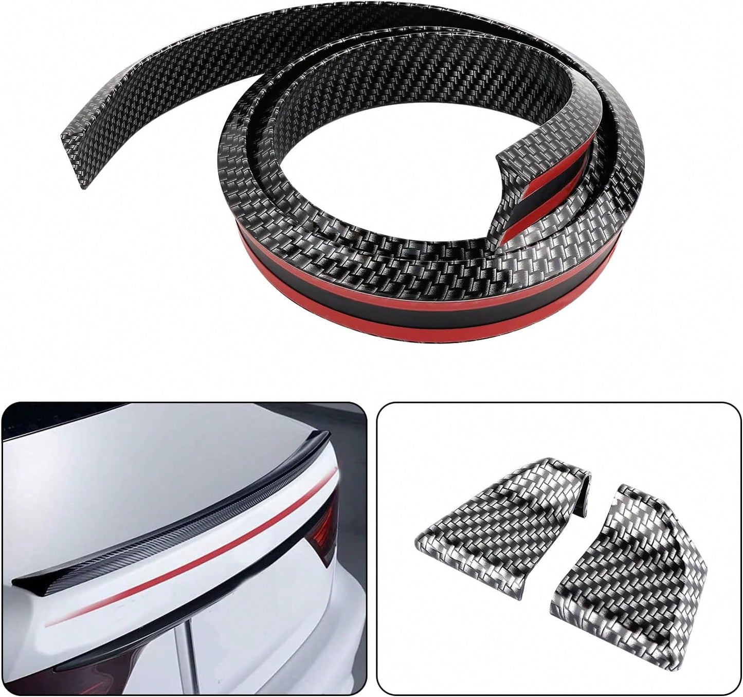 49Ft Car Rear Spoiler- 3D Glossy Roof Spoiler Trunk Spoiler Lip Car Exterior Accessories- Punch-Free Installation- Universal Side Skirt Tail Fin Spoilers For Cars Trucks SUVs (Carbon Fiber)