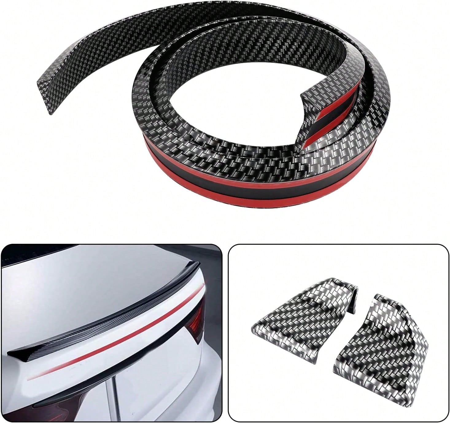 49Ft Car Rear Spoiler- 3D Glossy Roof Spoiler Trunk Spoiler Lip Car Exterior Accessories- Punch-Free Installation- Universal Side Skirt Tail Fin Spoilers For Cars Trucks SUVs (Carbon Fiber)