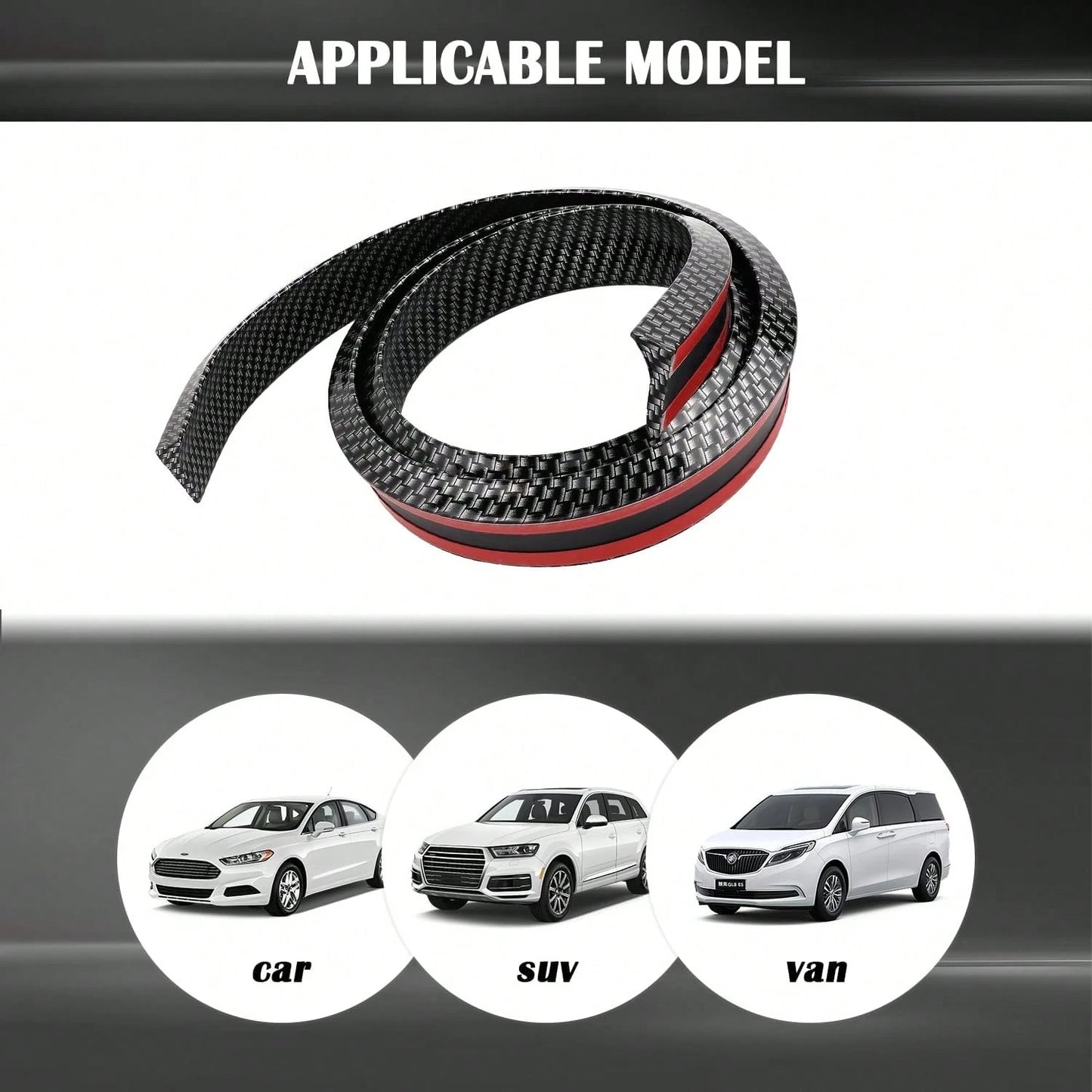 49Ft Car Rear Spoiler- 3D Glossy Roof Spoiler Trunk Spoiler Lip Car Exterior Accessories- Punch-Free Installation- Universal Side Skirt Tail Fin Spoilers For Cars Trucks SUVs (Carbon Fiber)