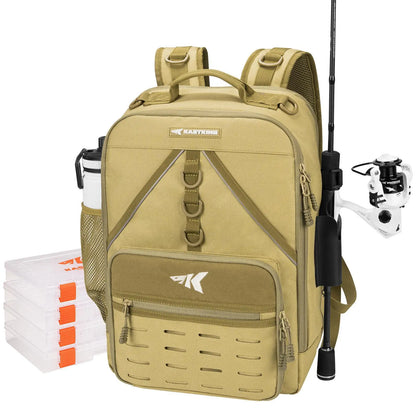 40L Fishing Tackle Backpack with Rod Holders & 4 Tackle Boxes, Waterproof Fishing Gear Storage Bag for Camping, Hunting & Outdoor Activities