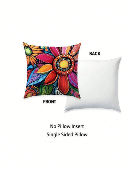 4pcs 17.7*17.7in(45*45cm)/19.69*19.69in(50*50cm)/15.75*15.75in(40*40cm) Bohemian Colorful Abstract Floral Print Pillow Covers [Single-Sided Printing] Polyester Home Decor Cushion Covers For Sofa, Bed