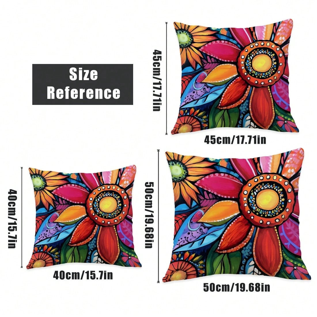 4pcs 17.7*17.7in(45*45cm)/19.69*19.69in(50*50cm)/15.75*15.75in(40*40cm) Bohemian Colorful Abstract Floral Print Pillow Covers [Single-Sided Printing] Polyester Home Decor Cushion Covers For Sofa, Bed