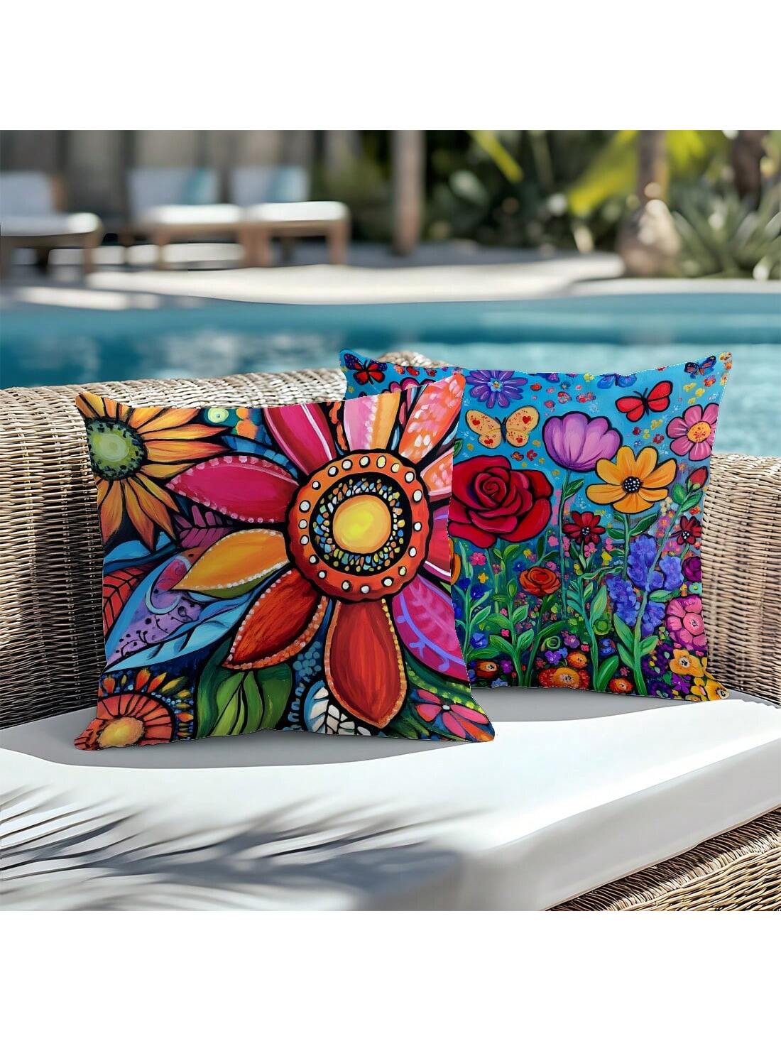 4pcs 17.7*17.7in(45*45cm)/19.69*19.69in(50*50cm)/15.75*15.75in(40*40cm) Bohemian Colorful Abstract Floral Print Pillow Covers [Single-Sided Printing] Polyester Home Decor Cushion Covers For Sofa, Bed