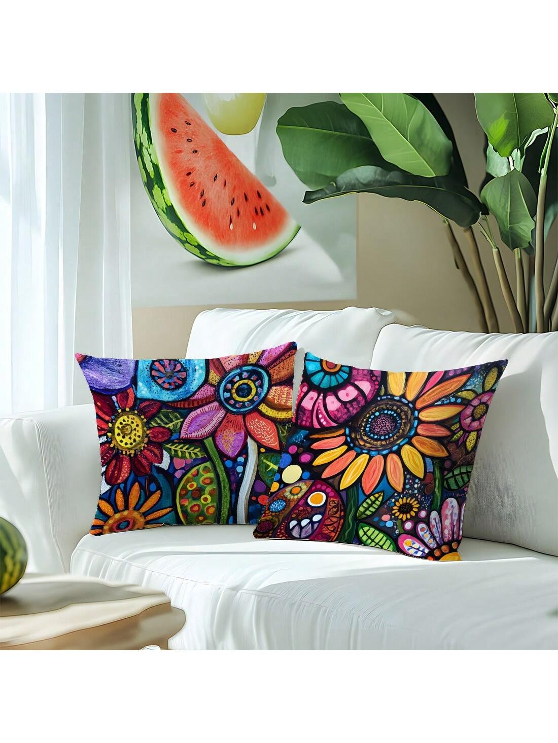 4pcs 17.7*17.7in(45*45cm)/19.69*19.69in(50*50cm)/15.75*15.75in(40*40cm) Bohemian Colorful Abstract Floral Print Pillow Covers [Single-Sided Printing] Polyester Home Decor Cushion Covers For Sofa, Bed