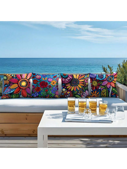 4pcs 17.7*17.7in(45*45cm)/19.69*19.69in(50*50cm)/15.75*15.75in(40*40cm) Bohemian Colorful Abstract Floral Print Pillow Covers [Single-Sided Printing] Polyester Home Decor Cushion Covers For Sofa, Bed