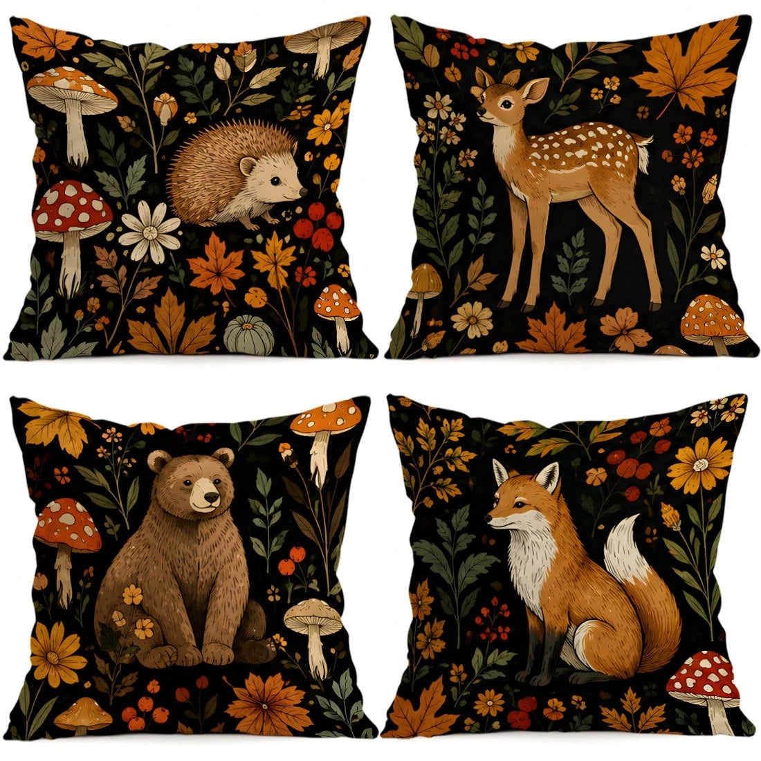 4pcs/1pc Dark Forest Animal Pattern Pillow Covers, Single-Sided Printed Pillow Covers, Suitable For Living Room, Bedroom, Home Decor, All Season Pillow Covers