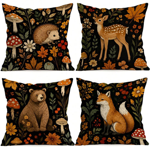 4pcs/1pc Dark Forest Animal Pattern Pillow Covers, Single-Sided Printed Pillow Covers, Suitable For Living Room, Bedroom, Home Decor, All Season Pillow Covers