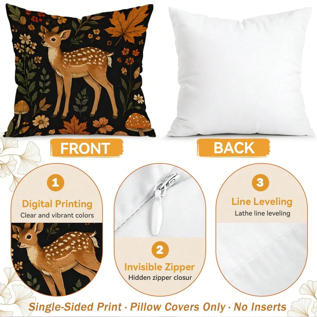 4pcs/1pc Dark Forest Animal Pattern Pillow Covers, Single-Sided Printed Pillow Covers, Suitable For Living Room, Bedroom, Home Decor, All Season Pillow Covers
