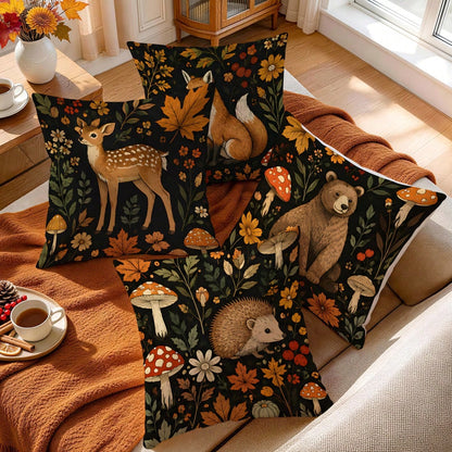 4pcs/1pc Dark Forest Animal Pattern Pillow Covers, Single-Sided Printed Pillow Covers, Suitable For Living Room, Bedroom, Home Decor, All Season Pillow Covers