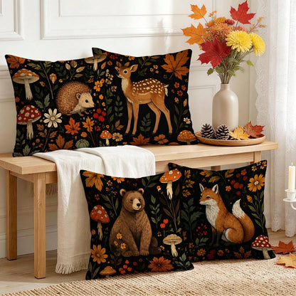 4pcs/1pc Dark Forest Animal Pattern Pillow Covers, Single-Sided Printed Pillow Covers, Suitable For Living Room, Bedroom, Home Decor, All Season Pillow Covers