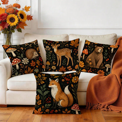 4pcs/1pc Dark Forest Animal Pattern Pillow Covers, Single-Sided Printed Pillow Covers, Suitable For Living Room, Bedroom, Home Decor, All Season Pillow Covers