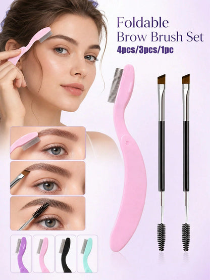 4pcs/3pcs/1pc Double-Ended Foldable Eyebrow Brush, Portable Mini Eyelash & Eyebrow Grooming Tool, Eyebrow Comb For Shaping Without Eye Irritation, Foldable Brow Comb Compact & Easy To Store, Portable