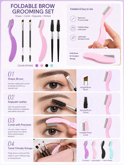 4pcs/3pcs/1pc Double-Ended Foldable Eyebrow Brush, Portable Mini Eyelash & Eyebrow Grooming Tool, Eyebrow Comb For Shaping Without Eye Irritation, Foldable Brow Comb Compact & Easy To Store, Portable