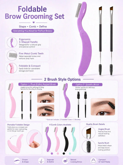 4pcs/3pcs/1pc Double-Ended Foldable Eyebrow Brush, Portable Mini Eyelash & Eyebrow Grooming Tool, Eyebrow Comb For Shaping Without Eye Irritation, Foldable Brow Comb Compact & Easy To Store, Portable