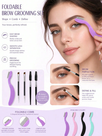 4pcs/3pcs/1pc Double-Ended Foldable Eyebrow Brush, Portable Mini Eyelash & Eyebrow Grooming Tool, Eyebrow Comb For Shaping Without Eye Irritation, Foldable Brow Comb Compact & Easy To Store, Portable