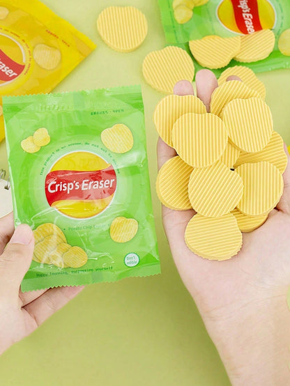 4pcs/8pcs/12pcs Potato Chip Shaped Eraser Set, Creative Stationery Series, Stress Relief Desk Accessories, Fun Eraser Tools, Essential For Learning And Organizing, Fun Eraser Tools, Office Stress Reli