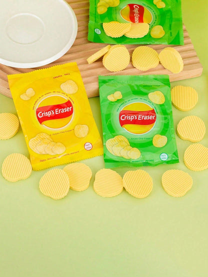 4pcs/8pcs/12pcs Potato Chip Shaped Eraser Set, Creative Stationery Series, Stress Relief Desk Accessories, Fun Eraser Tools, Essential For Learning And Organizing, Fun Eraser Tools, Office Stress Reli