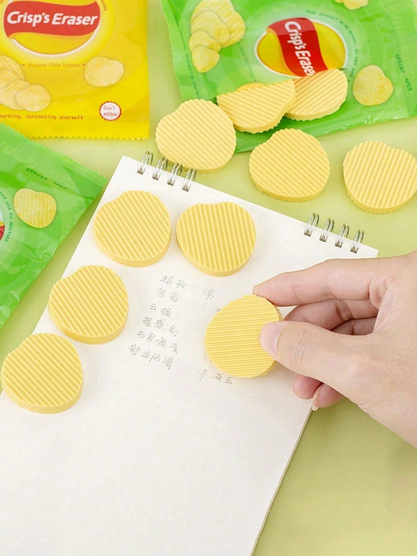 4pcs/8pcs/12pcs Potato Chip Shaped Eraser Set, Creative Stationery Series, Stress Relief Desk Accessories, Fun Eraser Tools, Essential For Learning And Organizing, Fun Eraser Tools, Office Stress Reli