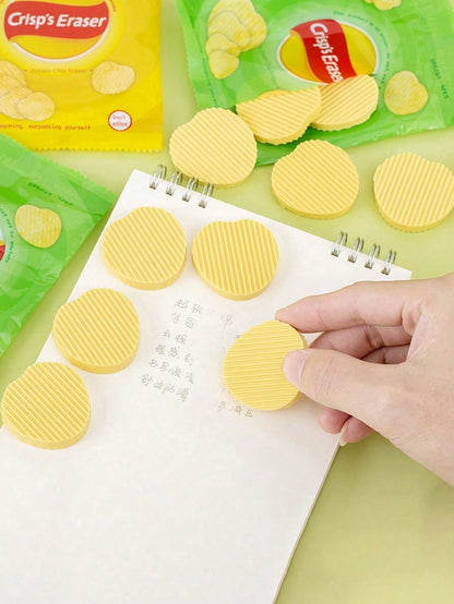 4pcs/8pcs/12pcs Potato Chip Shaped Eraser Set, Creative Stationery Series, Stress Relief Desk Accessories, Fun Eraser Tools, Essential For Learning And Organizing, Fun Eraser Tools, Office Stress Reli