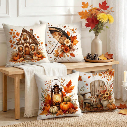 4pcs Autumn Harvest Theme Pillow Covers Without Inserts, Single-Sided Printed Pillow Covers, Suitable For Living Room Bedroom Home Decor, All-Season Pillow Covers