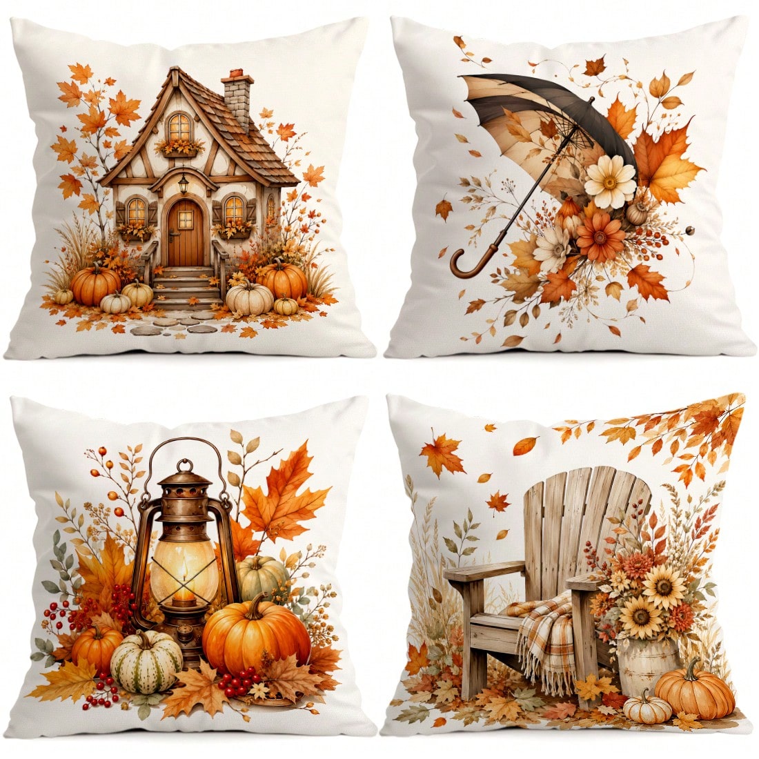 4pcs Autumn Harvest Theme Pillow Covers Without Inserts, Single-Sided Printed Pillow Covers, Suitable For Living Room Bedroom Home Decor, All-Season Pillow Covers