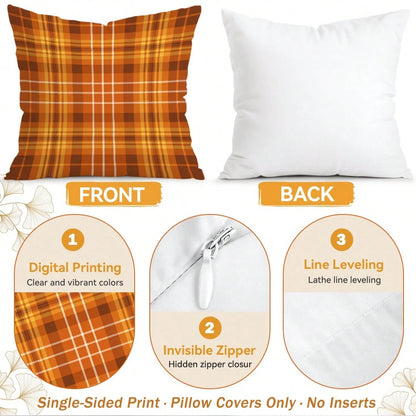 4pcs Autumn Plaid Pattern Pillow Covers Without Inserts, Single-Sided Printed Pillow Covers, Suitable For Living Room Bedroom Home Decor, All-Season Pillow Covers