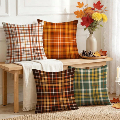 4pcs Autumn Plaid Pattern Pillow Covers Without Inserts, Single-Sided Printed Pillow Covers, Suitable For Living Room Bedroom Home Decor, All-Season Pillow Covers