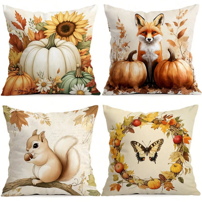 4pcs Autumn Vintage Harvest Pattern Pillow Covers, Single-Sided Printed Pillow Cases, Suitable For Living Room Bedroom Home Decor, All-Season Pillow Covers