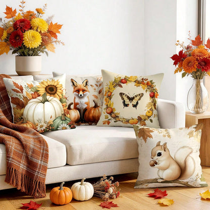 4pcs Autumn Vintage Harvest Pattern Pillow Covers, Single-Sided Printed Pillow Cases, Suitable For Living Room Bedroom Home Decor, All-Season Pillow Covers
