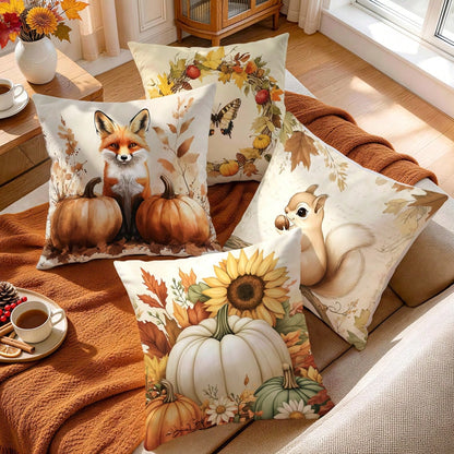 4pcs Autumn Vintage Harvest Pattern Pillow Covers, Single-Sided Printed Pillow Cases, Suitable For Living Room Bedroom Home Decor, All-Season Pillow Covers