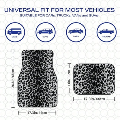 4Pcs Black And White Leopard Print Car Floor Mat, General Car Interior Mat, Durable Polyester Fiber, Suitable For All Kinds Of Cars And SUV Models, Interior Decoration Mat, Wear-Resistant And Non-Slip