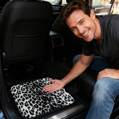4Pcs Black And White Leopard Print Car Floor Mat, General Car Interior Mat, Durable Polyester Fiber, Suitable For All Kinds Of Cars And SUV Models, Interior Decoration Mat, Wear-Resistant And Non-Slip
