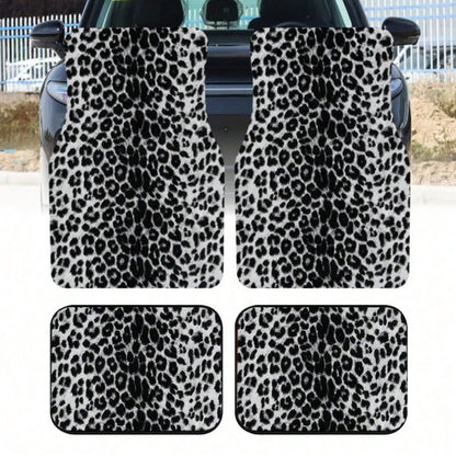 4Pcs Black And White Leopard Print Car Floor Mat, General Car Interior Mat, Durable Polyester Fiber, Suitable For All Kinds Of Cars And SUV Models, Interior Decoration Mat, Wear-Resistant And Non-Slip