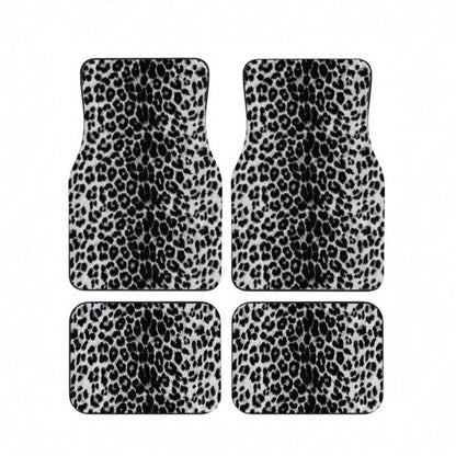 4Pcs Black And White Leopard Print Car Floor Mat, General Car Interior Mat, Durable Polyester Fiber, Suitable For All Kinds Of Cars And SUV Models, Interior Decoration Mat, Wear-Resistant And Non-Slip