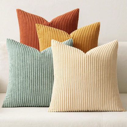 4pcs Bohemian Countryside Style Pillow Cover Set, Soft Corduroy Home Decor Cushion Covers For Sofa, Bed, Living Room In Spring, Green-Orange Ombre Series (Covers Only)
